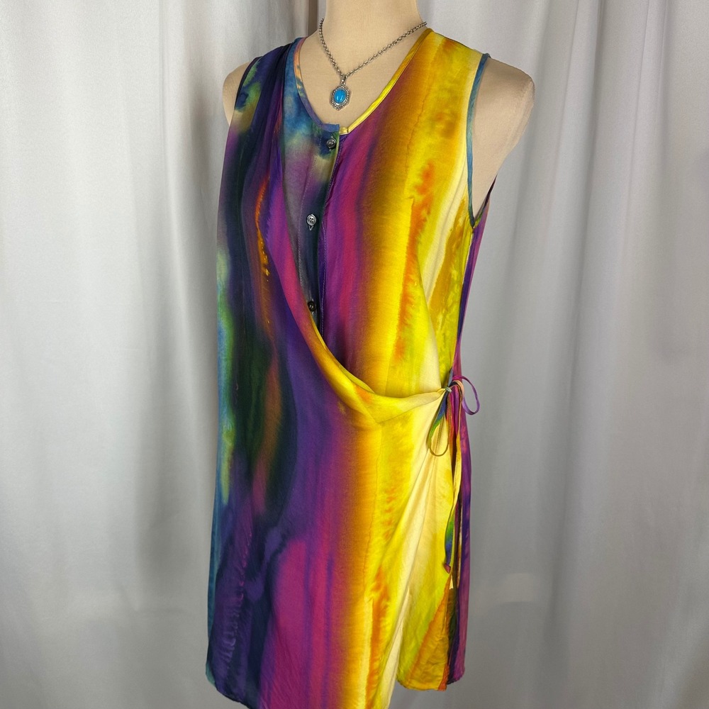 Lola & Sophie Multicolor‎ Wrap Tunic Dress Size XS Viscose Tie Dye